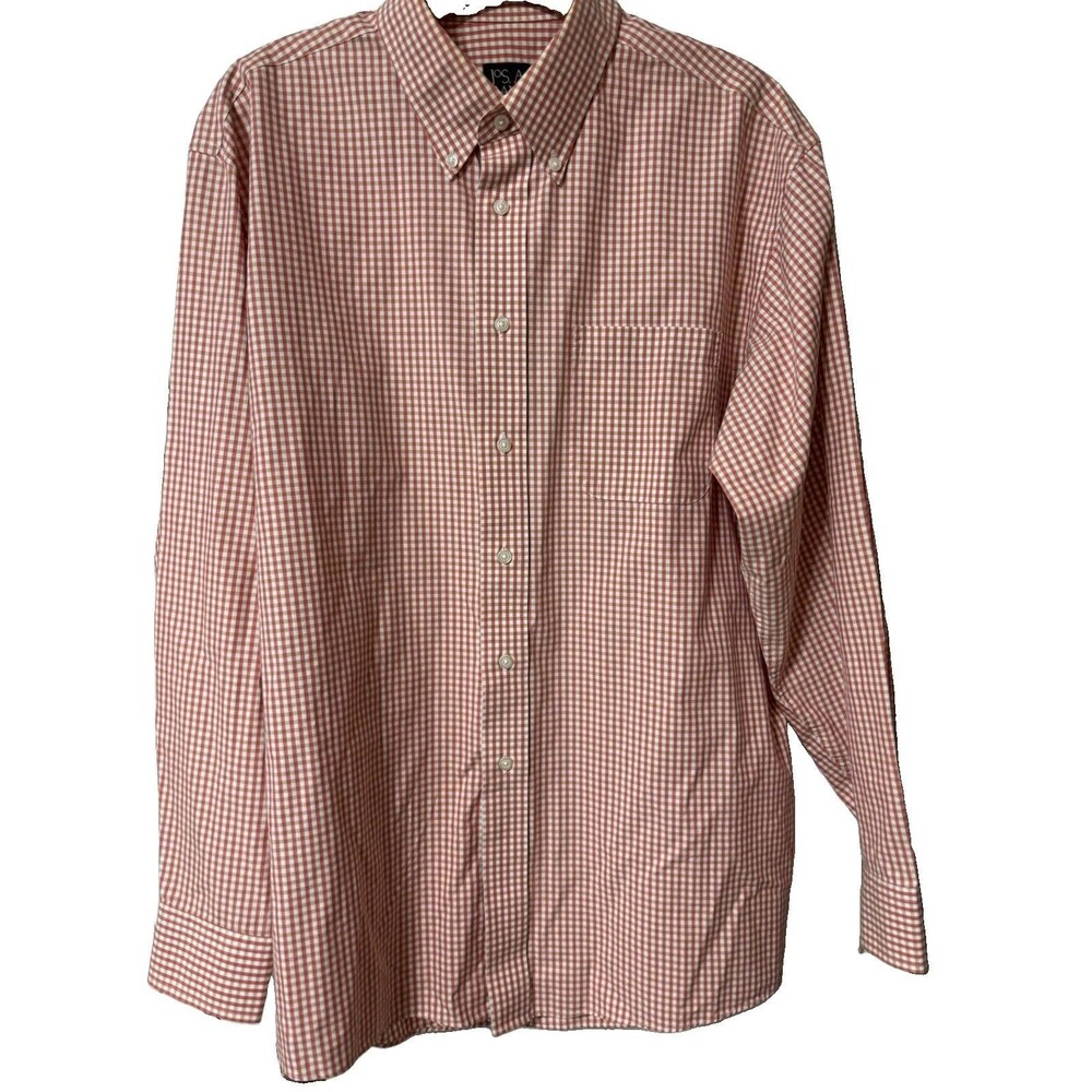 Jos. A. Bank Traveler's Collection Red Check Size L Men's Dress Shirt